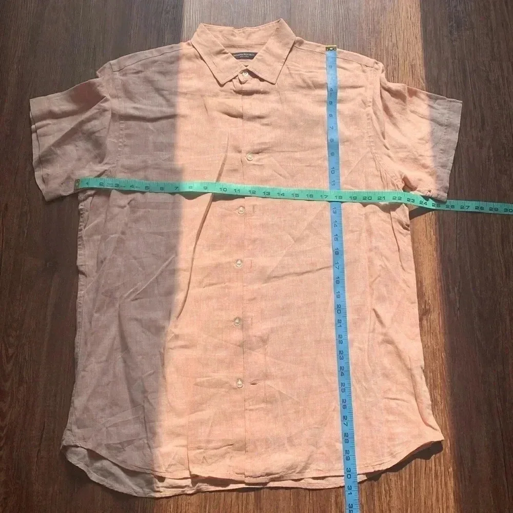 Banana Republic Men’s Linen Short Sleeve Orange Button Down Large EUC